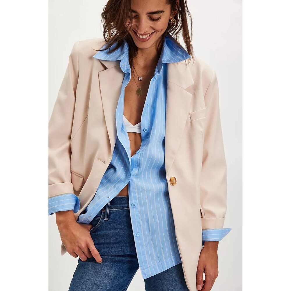 NWT Free People Paper Cut Blazer Womens XS Beige Oversized Single Breasted